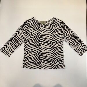 Entity Shirt Top Women's L White Black Zebra Print Stretch Long Sleeve Pullover